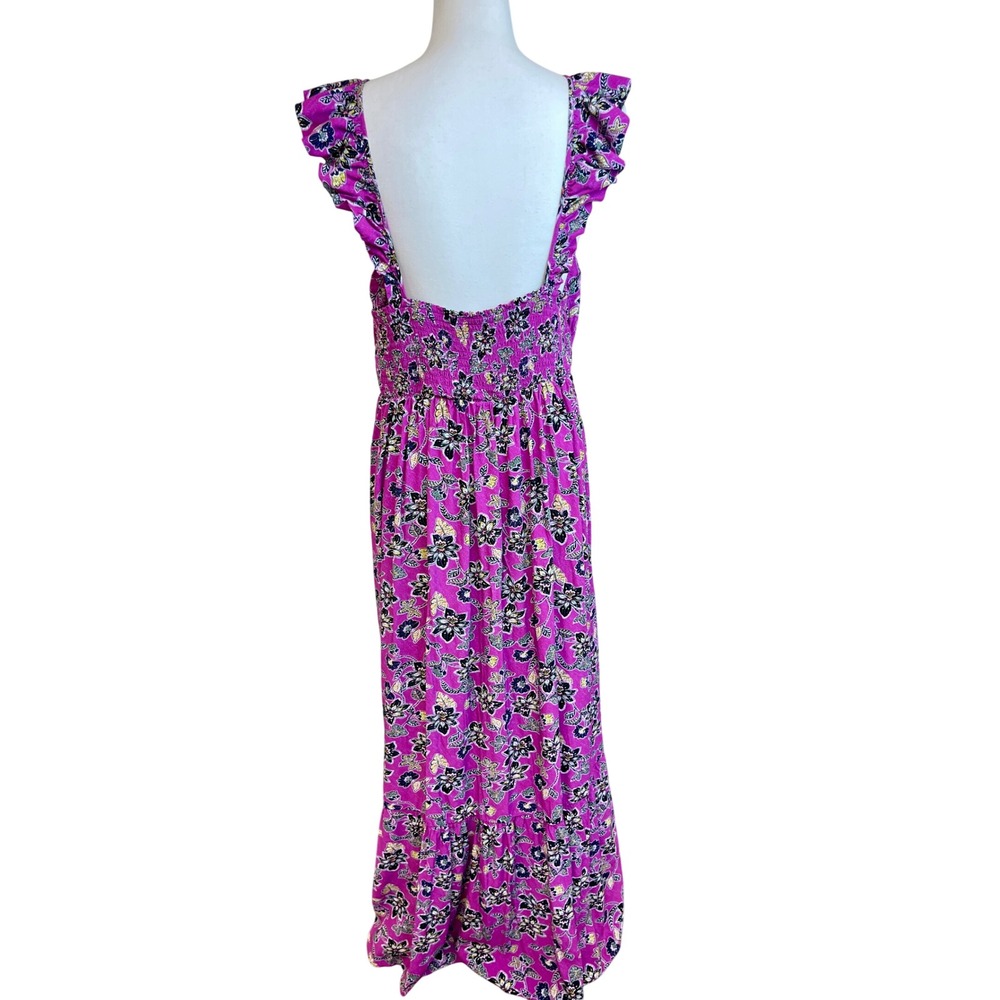 LOFT Maxi Dress Sz 14 Milkmaid Floral Ruffle Sleeve‎ Smocked Babydoll Romantic - Picture 7 of 11